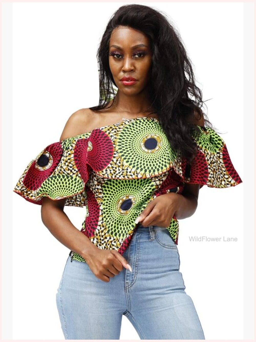 Women African Print Off Shoulder Top Ankara Blouse Sleeveless Cotton